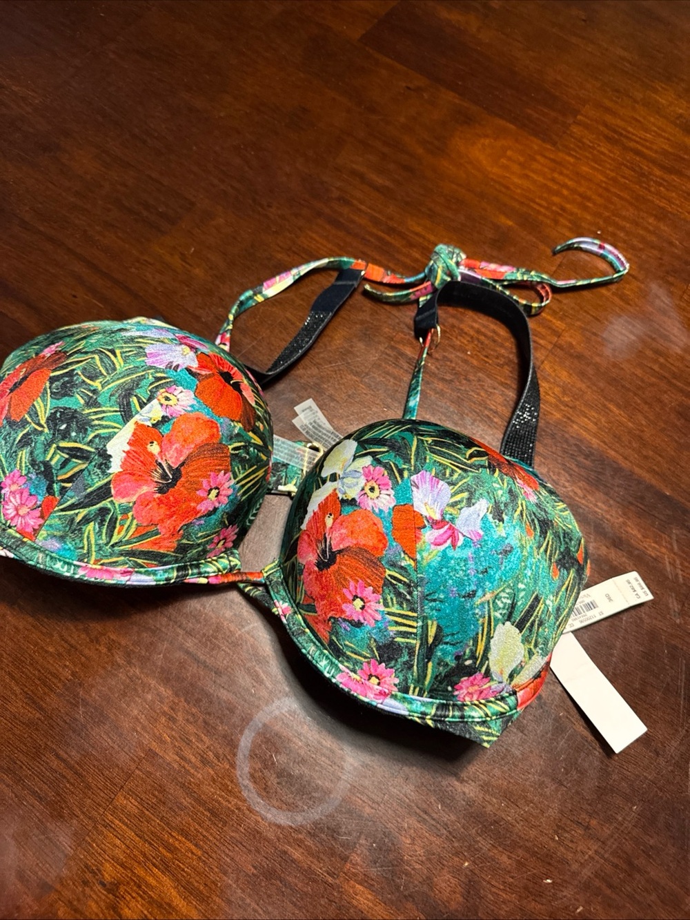 Victoria Secret 36D Bombshell Push Up Bikini Shine Strap Palm Tropical $69 BB